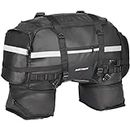 AllExtreme 65L Waterproof Tail Bag Universal Rear Carrier Polyester Saddle Bag with Rain Cover and Expandable Multi Compartment Bags for All Sports Street Bikes Motorcycles (1 Pc, Black)