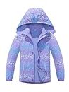 SERENYOU Girls Waterproof Jacket Kids Fleece Lined Raincoat Girl Windbreaker Girls' Rain Coat with Removable Hood Purple UK:9-10 Years(manufacturers's size: 140)