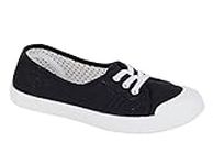 Dek Womens/Girls Low Cut Canvas Shoes/Slip On Pumps with Elastic Lace Black/White 6 UK