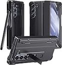 CRUPED Ultra Hybrid Premium Armor Case for Samsung Galaxy Z Fold 3 with Built-in New Compact S Pen (Free) + (Screen Protector) + (Kickstand) + (Magnetic Hinge) for Galaxy Fold 3 (Black)