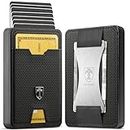 TRAVANDO Swype Slim Wallet for Men with Money Clip Metal RFID Blocking Mens Wallet Card Case, Black & Chess, Cash Strap