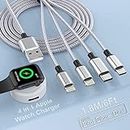 4 in 1 Multi Watch Charger, 1.8M/6FT Magnetic Watch Charger+Lightning2+Type C+Micro USB Nylon Braided iPhone Cord Adapter für Apple Watch Series 1-6/SE, Android, Huawei.