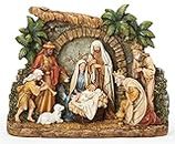 Joseph's Studio by Roman - Nativity Figure with Facade, Christmas Scene with Holy Family, Three Kings, Shepherd and Barn Animals, 10.25" H, Resin and Stone, Decorative