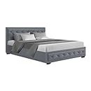 Artiss Queen Bed Frame Platform Tufted Headboard Frames Gas Lift Beds Base with Storage Space Bedroom Room Decor Home Furniture, Upholstered with Grey Faux Linen Fabric + Foam + Wood