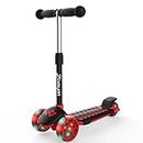 wheoZ Scooter for Kids PU Flashing 3 Wheels Kids Scooter for Toddlers Girls and Boys Adjustable Height for Age 3-8 Up to 50kg/110lbs(Red)