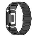 Abanen Stainless Steel Band for Fitbit Charge 6 / Charge 5 Advanced Tracker, Metal Adjustable Length Wristband Strap Compatible with Fitbit Charge 5 for Men and Women (Black)
