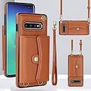 Asuwish Phone Case for Samsung Galaxy S10 Plus Wallet Cover with RFID Blocking Credit Card Holder Wrist Crossbody Strap Lanyard Stand Cell Accessories S10+ S10plus 10S Edge S 10 10plus Women Men Brown
