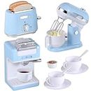 Kitchen Appliances Toys, Play Kitchen Accessories, Toy Kitchen Appliances for Kids, Pretend Kitchen Toys with Coffee Maker, Mixer and Toaster, Toy Kitchen Set Birthday Gift for Kids Ages 3+ (Blue)