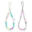 Sibba 2Pcs Phone Charms Beaded Phone Chain Rainbow Clay Beads Mobile Phone Lanyard String Keychain Evil Eye Love Flower Wrist Strap Bead Phone Chains Accessories For Women Girls (Style 2 phone charm)