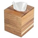 Winter Shore Taschentuchbox Holz - Quadratische Kosmetiktücher Box aus Akazienholz - Deko Taschentücher Box Spender mit Herausziehbarem Boden - Tissue Box für Bad, Schlafzimmer, Esstisch & Büro