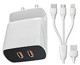 48W 3in1 Charger for Apple iPhone 6s Plus Charger Wall Mobile Stand Charger Fast Charging Mobile Charger with 1.2m 3-in-1 Multi Micro USB Android iOS Type-C USB Cable - (White, VNT.G2)
