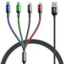 Multi Charging Cable 4A [5Ft 2Pack] Multi Charging Cord Braided 4 in 1 Fast Charger Multi Charger Cable Multi USB Adapter with IP/Type C/Micro Port for Cell Phones/Samsung Galaxy/LG/OnePlus/PS & More