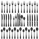 SHEUMNT 48-Piece Black Silverware Set, Mirror Polished Flatware Set for 8, Food-Grade Stainless Steel Cutlery Set, Includes Spoons Forks Knives, Kitchen Cutlery for Home Office Restaurant Hotel