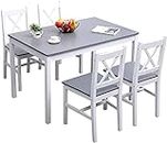 soges 5 Pieces Dining Table Set, Pine Wood Kitchen Dining Table with 4 Chairs for Kitchen Dining Room Furniture,White&Grey,10QDLC023-BG-CA