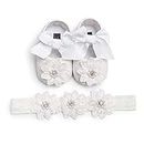Tuoting Infant Baby Girl Shoes Baby Mary Jane Flats Princess Wedding Dress Shoes Crib Shoe First Walkers Prewalkers with Flowers Headband