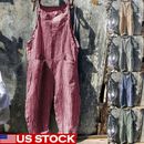US Womens Overalls Casual Baggy Striped Romper Ladies Dungarees Loose Jumpsuits