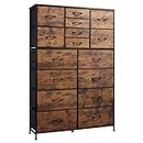 WLIVE 16 Drawers Dresser, Tall Dresser for Bedroom, Closet, Hallway, Storage Dresser Organizer unit, Large Dressers & Chests of Drawers with Fabric Bins, Rustic Brown Wood Grain Print