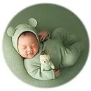 Newborn Photography Props Boy Outfits Baby Photo Shoot Prop Outfit Bebe Boy Picture Bear Hat Footed Romper Set Costume (Light Green)