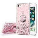 DEFBSC for iPhone 6 / iPhone 6s Case with Ring, Glitter Sequin Clear Back Cover with 360° Rotation Ring Holder Kickstand,Soft TPU Bumper Phone Case Slim Transparent Sequin Back Case - Pink