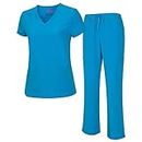 Natural Uniforms Women's Cool Stretch V-Neck Top and Cargo Pant Set (Water Blue, Large)