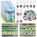 FINEASY 82 Pcs Video Game Party Bag Fillers for Kids, Includes Game Stickers Party Gifts Bag Keyring and Slap Bands, Birthday Decorations Gifts for Boys Girls, Classroom Rewards Christmas Gifts