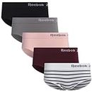 Reebok Women's Underwear - Seamless Hipster Briefs (5 Pack), Size Small, White Stripe/Pink/Black