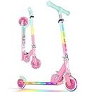 BELEEV Scooters for Kids Ages 3-12 with Light-Up Wheels & Stem & Deck, 2 Wheel Folding Scooter for Girls Boys, 3 Adjustable Height, Non-Slip Pattern Deck, Lightweight Kick Scooter for Children