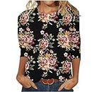 Women's 3/4 Length Sleeve Tops Floral Painting Pattern Trendy T Shirts Three Quarter Sleeve Crewneck Summer Blouses Rebajas Y Ofertas 50 De Descuento Ropa Mujer Femme 2024 Dressy