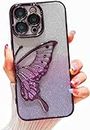 CINCH Designed for iPhone 14 Pro Cover with Luxury Glitter Cute Butterfly Plating Design Aesthetic Women Teen Girls Back Cover Cases for iPhone 14 Pro (Butterfly | Purple)