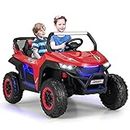 Costzon 2-Seater Ride on Car for Kids, 12V Kids' Electric Vehicles with Remote Control, 4 Shock Absorbers, Wireless Music & FM, 3 Speeds, Ambiance Lights, Off-Road UTV, Electric Car for Kids (Red)