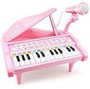 Love&Mini Piano Keyboard Toys for Girls - 24 Keys Pink Toddler Piano Music Toy Instruments with Microphone, First Birthday Xmas Gifts 1 2 3 4 5 Years Old Girls Gifts