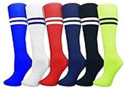 Kids Soccer Socks, 6 Pairs for Boys Girls, Athletic Sports Football Gym School Team Pack for Children, Youth (Assorted, Shoe Sizes 6-10 / Ages 12-15)