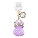 ELISE & FONDA TP353 Type-C USB Charging Port Anti Dust Plug Crystal Bow Dress Cell Phone Charm for iPhone 15 and Samsung/OnePlus/Xiaomi/oppo Android Phones (Purple), approx.1.4 cm (L) x 0.4 cm (D) x