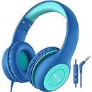 EarFun Kids Headphones with Mic for Boys and Girls, Over Ear HD Stereo Headphone for Children, 85/94dB Volume Limiter, Sharing Port, Foldable On Ear Headsets with Mic for School/Pad/PC/Travel, Blue