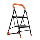 CIPLAPLAST Heavy Duty Folding Ladder with Wide Steps | Lifestyle 2 Steps Foldable Ladder | Slip-Resistant | High Strength Long Durable Ladder for Home, Kitchen | (Black & Orange)