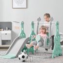 Sapphome 4 In 1 Toddler Slide & Swing Set w/ Music Player, Castle Slide Climber Playset w/ Basketball Hoop & Ball, Pink in Green | Wayfair