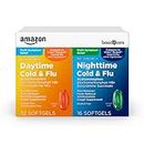 Amazon Basic Care Cold and Flu Relief, Daytime and Nighttime Combo Pack Softgels, Powerful Cold Medicine for Day and Night Multi-Symptom Relief, 48 Count(Pack of 1)