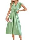 JASAMBAC Women's Formal Dresses Summer Dress 2024 Wedding Guest Gowns Tea Party Dresses Flowy Short Sleeve Chiffon Maxi Dress Light Green