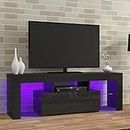 LED TV CABINETS, PALDIN® TV Unit 130cm TV stand with Multi-colour LED RGB Lights Modern High gloss Door & Matt Body TV Cabinet with large media storage drawer for Living Room (Black)