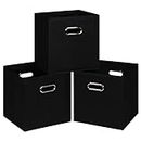 NieEnjoy Black Fabric Cubes Storage Containers ,Foldable Storage Bins Cubes Organizer Baskets with Dual Handles for Shelf Closet Set of 3,(Black)