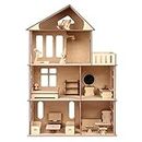 NEKBAL DIY Wooden Doll House with Furniture for Kids, Model 5, Dollhouse Construction Kit with Assembly Instructions