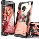 IDYStar Compatible with Galaxy A20 Case with Tempered Glass Screen Protector, Hybrid Drop Test Cover with Car Mount Kickstand Slim Fit Protective Phone Cover for Galaxy A20/A30,Rose Gold