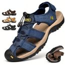 Men's Leather Sandals Closed Toe Beach Nonslip Summer Outdoor-Sport Hiking Shoes
