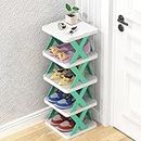 Tkekruh Vertical Shoe Rack with 5 Levels, Narrow Shoe Organiser for Entrance Door, Combination Plastic Shoe Rack Shoe Cabinet Can Be Used in the Hallway, Living Room (Green)