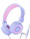 iClever Kids Headphones for Girls with Microphone - 85/94dB Volume Control, Wired Headphones for Kids, Adjustable Headband, Foldable - Childrens Headphones for iPad/Tablet/Airplane/School, Purple