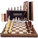 Necomi Chess Sets,15 Inch Magnetic Wooden Chess Set, Board Game for Adults and Kids, with 24 Cherkers Pieces Extra & 2 Extra Queens,Portable Travel Chess Board Game Sets