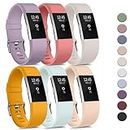 Tobfit 6 PACK Sport Bands Compatible with Fitbit Charge 2 Bands for Women Men, Soft Silicone Waterproof Straps Replacement Wristbands for Fitbit Charge 2 / Charge 2 HR Fitness Tracker, Large