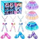 Evimis Princess Dress Up, Girl Jewelry Dress Up Toy Gifts for 3 4 5 6 Year old Girls, Princess Costumes Set incl 3 Hair Clips, Skirts, Shoes, Collars, Magic Wand - Girls Role Play Set Party Favors