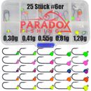 Paradox Fishing Tungsten Perlen Set am Forellenhaken montiert 0,3-1,2g 25St. #6
