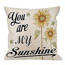 HGOD DESIGNS You Are My Sunshine Pillow Case, Quote with Bees and Yellow Sunflowers Cotton Linen Cushion Cover Square Standard Home Decorative for Men/Women/Kids 18x18 inch White Black Yellow